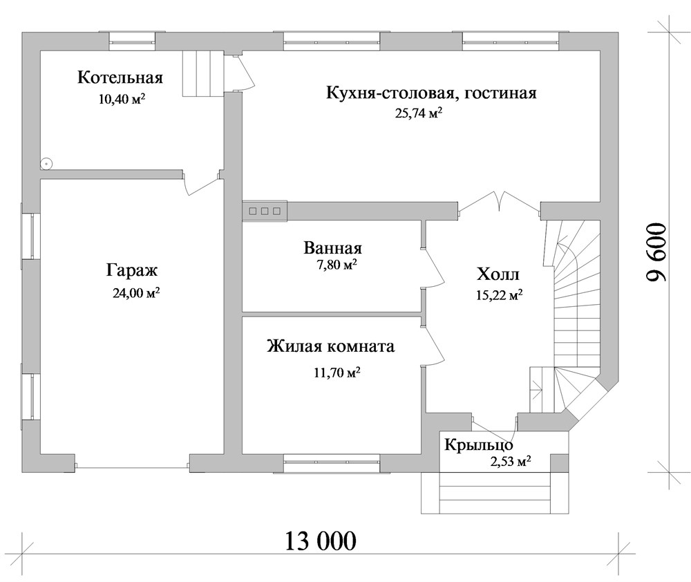 Проект дома C-037 двухэтажный с четырьмя спальнями до 200 м2 13x10 с  гаражом из кирпича