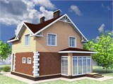 Проект дома A-016. Кирпичный дом с верандой