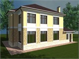Проект дома D-144. Дом из пеноблоков с гаражом